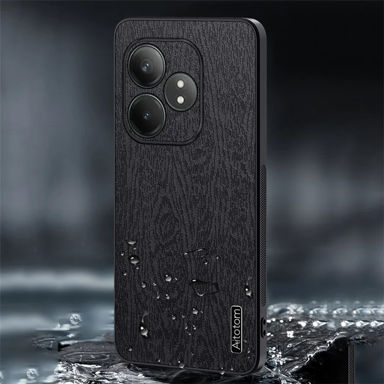Para Realme GT Neo6 SE 5G Cases PU Leather+PC+TPU Anti-drop Wood Texture Phone Cover - Black