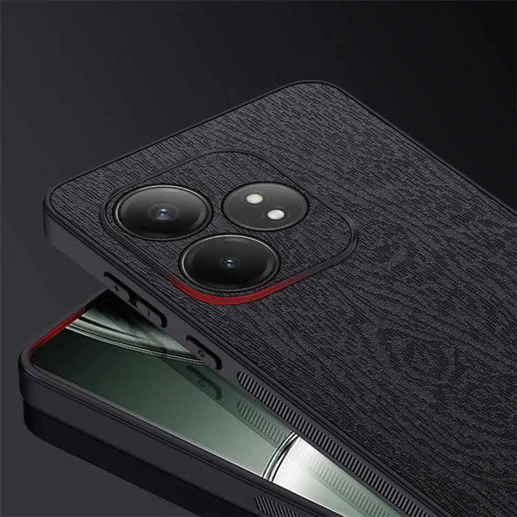 Para Realme GT Neo6 SE 5G Cases PU Leather+PC+TPU Anti-drop Wood Texture Phone Cover - Black