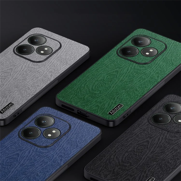 Para Realme GT Neo6 SE 5G Cases PU Leather+PC+TPU Anti-drop Wood Texture Phone Cover - Black