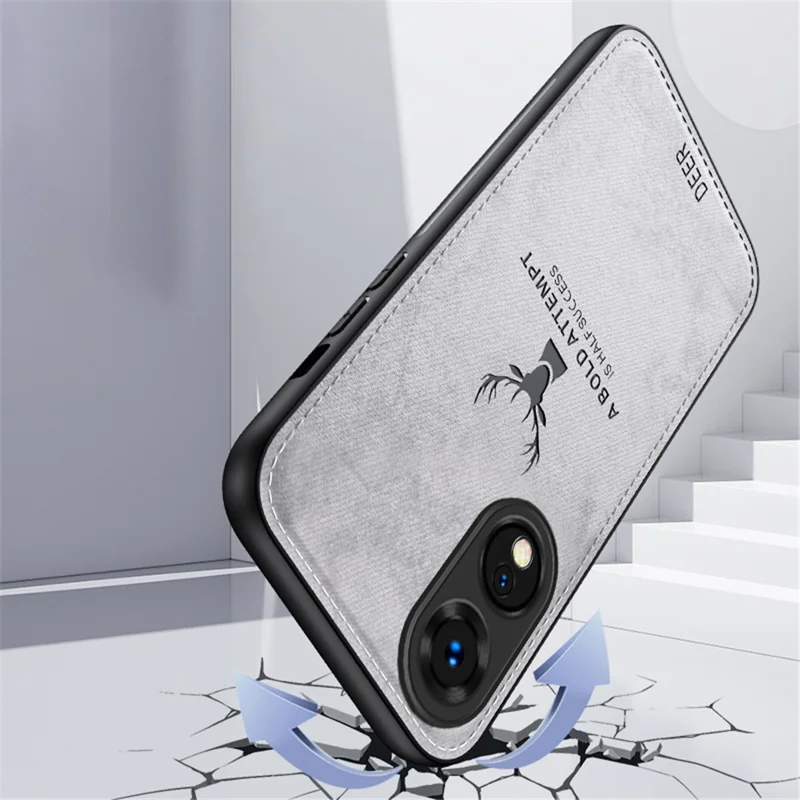 Pour Oppo A78 4G, étui à motif cerf, texture en tissu, cuir + PC + TPU, protection hybride pour téléphone - Gris
