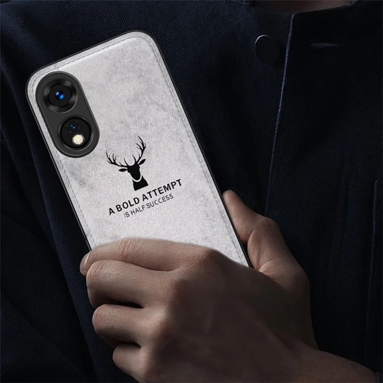 Pour Oppo A78 4G, étui à motif cerf, texture en tissu, cuir + PC + TPU, protection hybride pour téléphone - Gris
