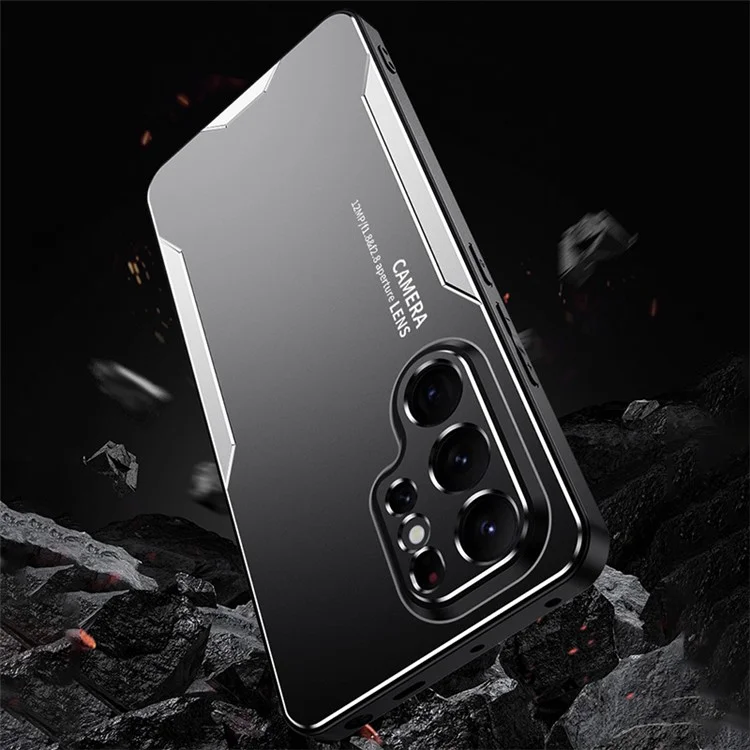 Para Samsung Galaxy S22 Ultra 5G Capa Traseira de Alumínio Liga Militar Capa Protetora Resistente - Prata
