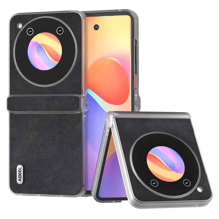 ABEEL For ZTE nubia Flip 5G Case PU Leather Coated PC Matte Clear Edge Phone Shell - Black