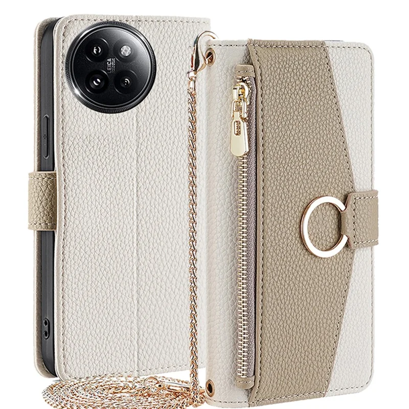 For Xiaomi Civi 4 Pro 5G / 14 Civi 5G Leather Case Zipper Wallet Stand Phone Cover with Mirror Function - White