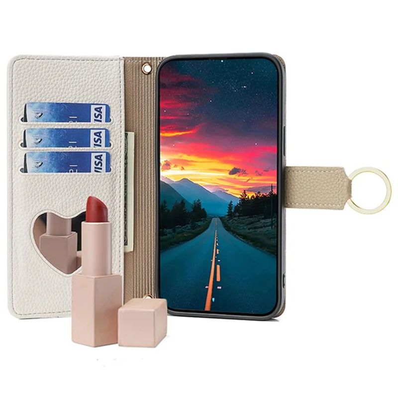For Xiaomi Civi 4 Pro 5G / 14 Civi 5G Leather Case Zipper Wallet Stand Phone Cover with Mirror Function - White