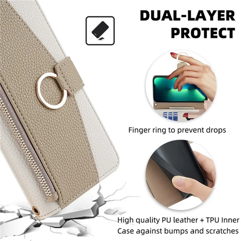 For Xiaomi Civi 4 Pro 5G / 14 Civi 5G Leather Case Zipper Wallet Stand Phone Cover with Mirror Function - White