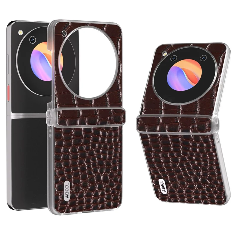 ABEEL Für ZTE nubia Flip 5G-Hülle Matte Edge Echtes Rindsleder+PC-Scharnierschutz Handyhülle - Kaffee