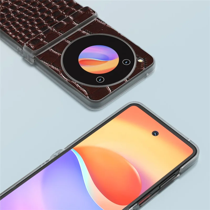 ABEEL Für ZTE nubia Flip 5G-Hülle Matte Edge Echtes Rindsleder+PC-Scharnierschutz Handyhülle - Kaffee