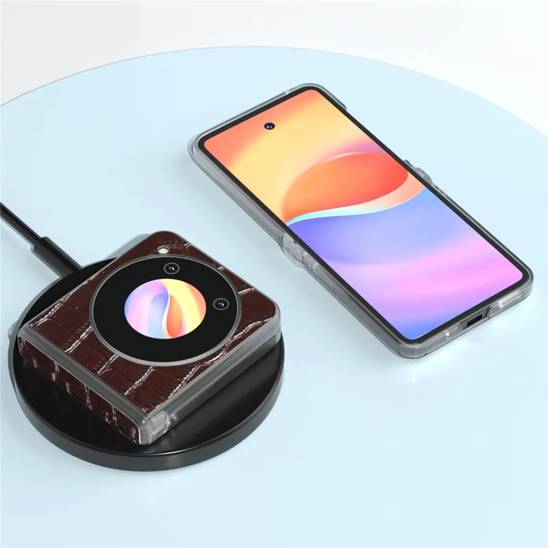 ABEEL Für ZTE nubia Flip 5G-Hülle Matte Edge Echtes Rindsleder+PC-Scharnierschutz Handyhülle - Kaffee