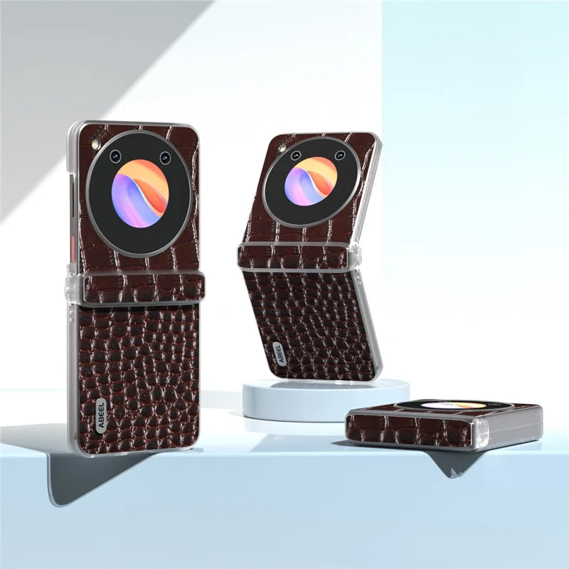 ABEEL Für ZTE nubia Flip 5G-Hülle Matte Edge Echtes Rindsleder+PC-Scharnierschutz Handyhülle - Kaffee