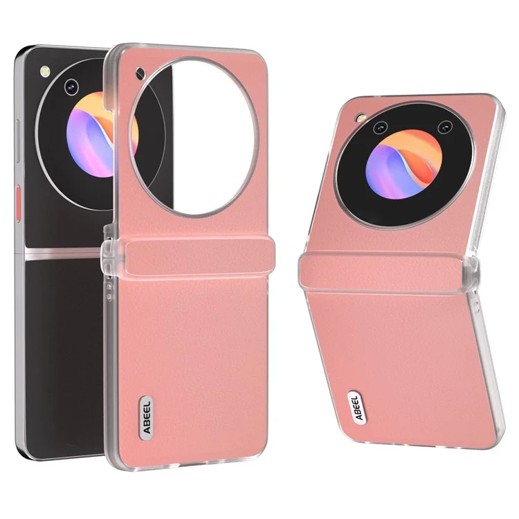 ABEEL Für ZTE nubia Flip 5G Handyhülle Echtes Rindsleder beschichtet PC-Abdeckung Matt Klare Kante - Pink