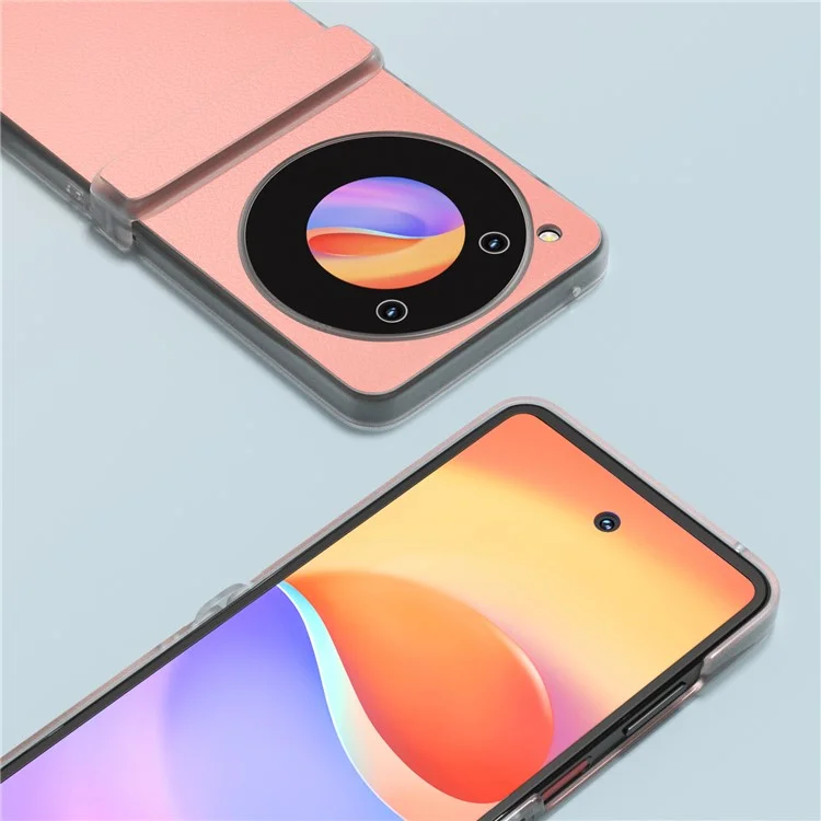 ABEEL Für ZTE nubia Flip 5G Handyhülle Echtes Rindsleder beschichtet PC-Abdeckung Matt Klare Kante - Pink