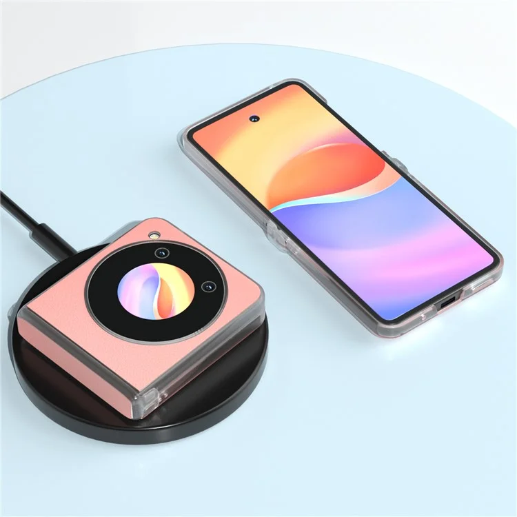 ABEEL Für ZTE nubia Flip 5G Handyhülle Echtes Rindsleder beschichtet PC-Abdeckung Matt Klare Kante - Pink