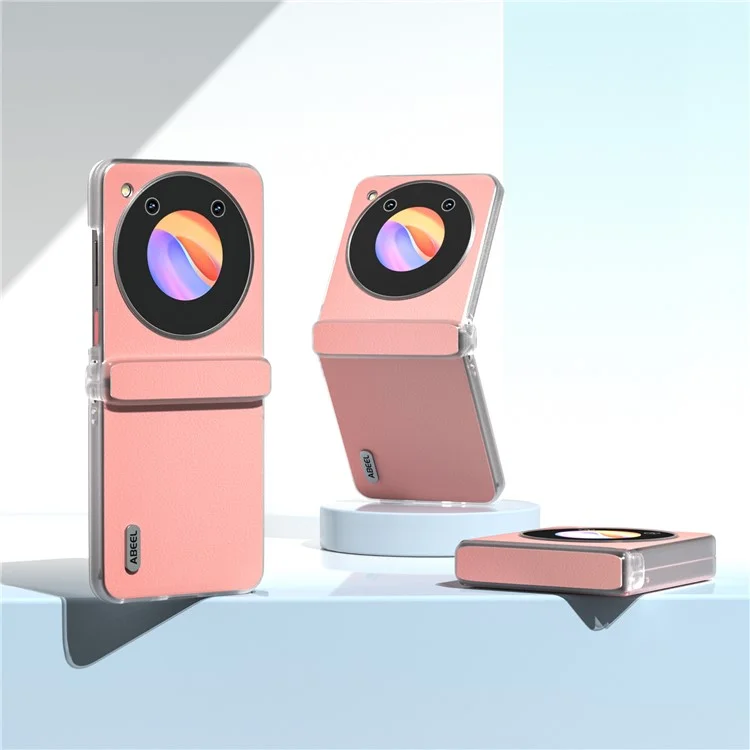 ABEEL Für ZTE nubia Flip 5G Handyhülle Echtes Rindsleder beschichtet PC-Abdeckung Matt Klare Kante - Pink