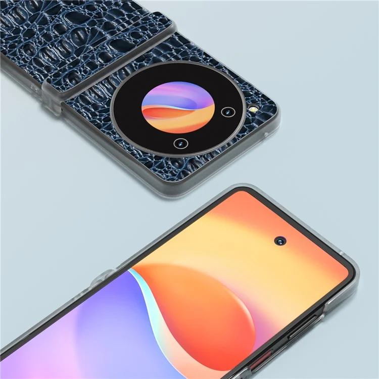 ABEEL For ZTE nubia Flip 5G Case Matte Clear Edge Canopy Texture Genuine Cow Leather Phone Cover - Blue