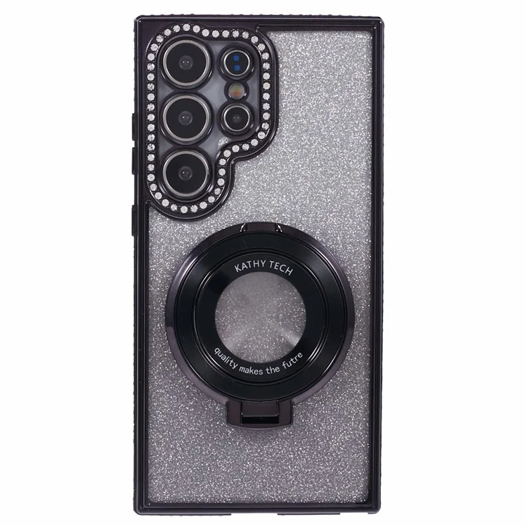 Pour Samsung Galaxy S23 Ultra Étui TPU Rhinestone Gradient Housse de téléphone avec support avec anneau - Noir