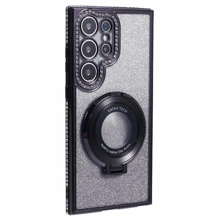 Pour Samsung Galaxy S23 Ultra Étui TPU Rhinestone Gradient Housse de téléphone avec support avec anneau - Noir