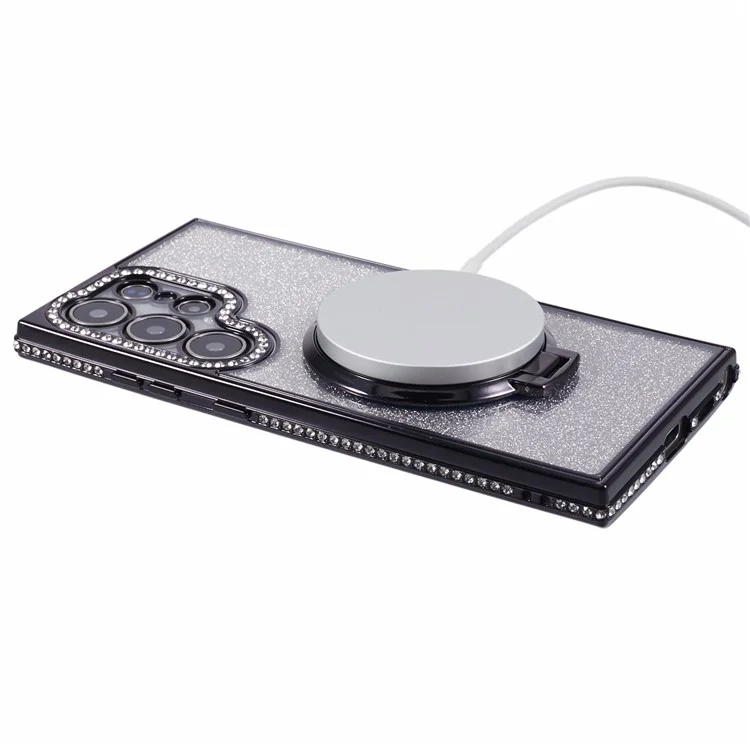 Pour Samsung Galaxy S23 Ultra Étui TPU Rhinestone Gradient Housse de téléphone avec support avec anneau - Noir