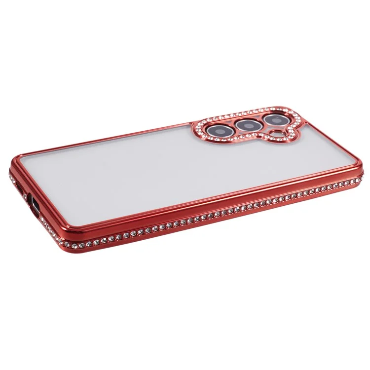 For Samsung Galaxy S24+ Case Soft TPU Phone Cover Bling Rhinestones Decor Phone Shell - Red