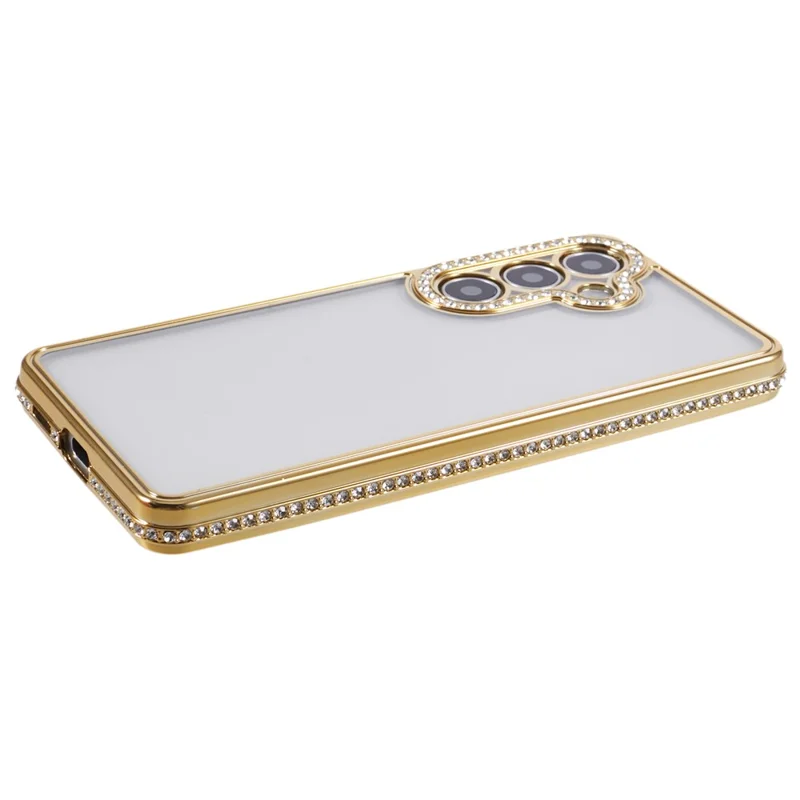 For Samsung Galaxy S24 Case Bling Rhinestones Decor Soft TPU Phone Cover - Gold