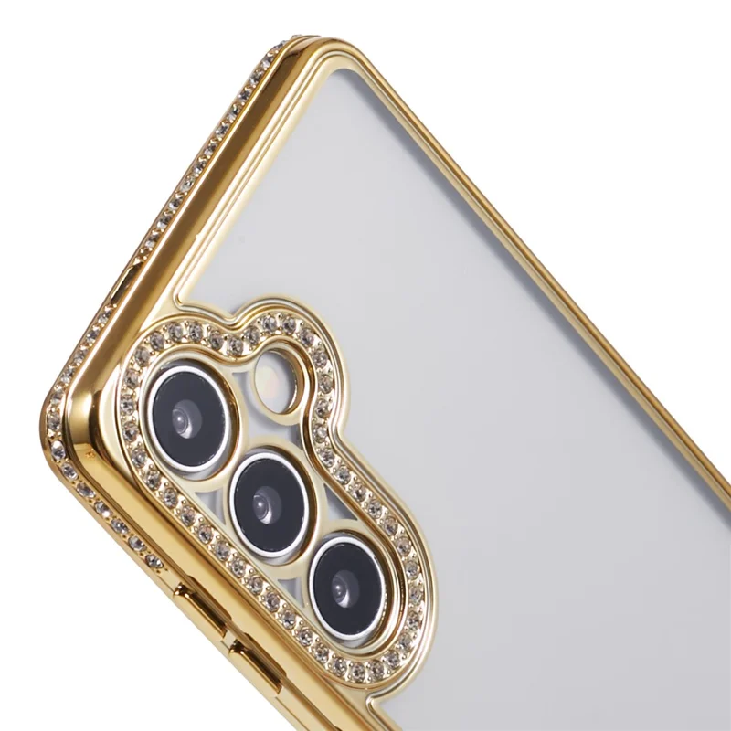 For Samsung Galaxy S24 Case Bling Rhinestones Decor Soft TPU Phone Cover - Gold