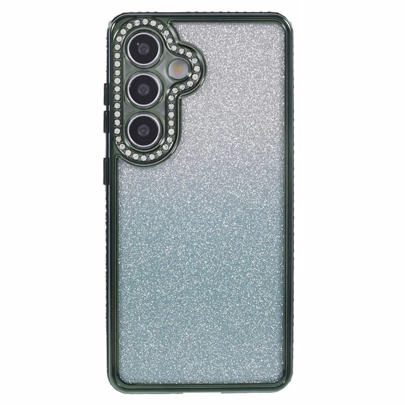 For Samsung Galaxy S24 Case Rhinestones Decorated Anti-Scratch Gradient TPU Phone Cover - Midnight Green