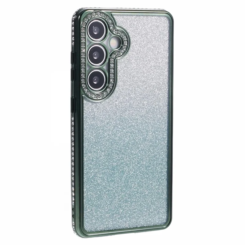 For Samsung Galaxy S24 Case Rhinestones Decorated Anti-Scratch Gradient TPU Phone Cover - Midnight Green