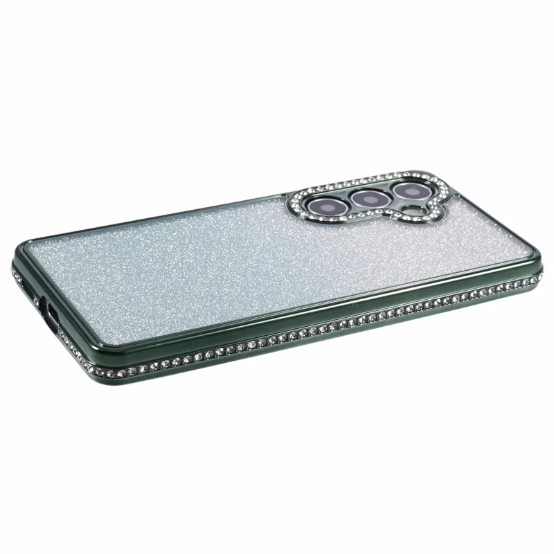 For Samsung Galaxy S24 Case Rhinestones Decorated Anti-Scratch Gradient TPU Phone Cover - Midnight Green