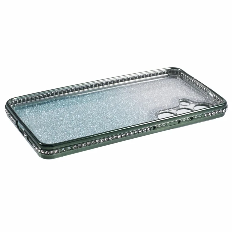 For Samsung Galaxy S24 Case Rhinestones Decorated Anti-Scratch Gradient TPU Phone Cover - Midnight Green