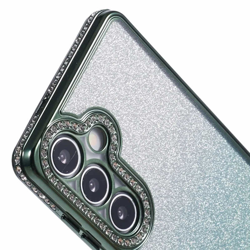 For Samsung Galaxy S24 Case Rhinestones Decorated Anti-Scratch Gradient TPU Phone Cover - Midnight Green