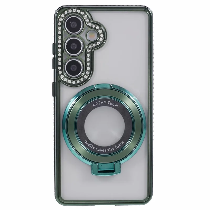 For Samsung Galaxy S24 Case TPU Rhinestones Decor Kickstand Phone Cover - Midnight Green