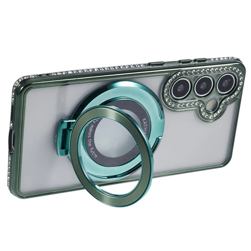 For Samsung Galaxy S24 Case TPU Rhinestones Decor Kickstand Phone Cover - Midnight Green