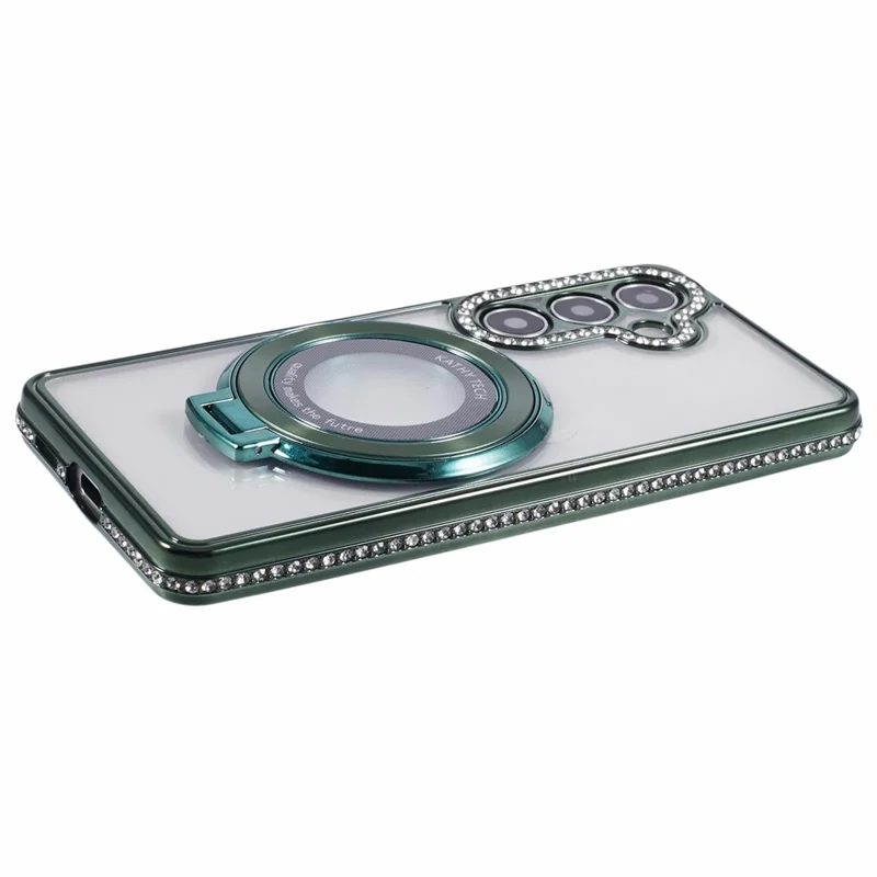 For Samsung Galaxy S24 Case TPU Rhinestones Decor Kickstand Phone Cover - Midnight Green