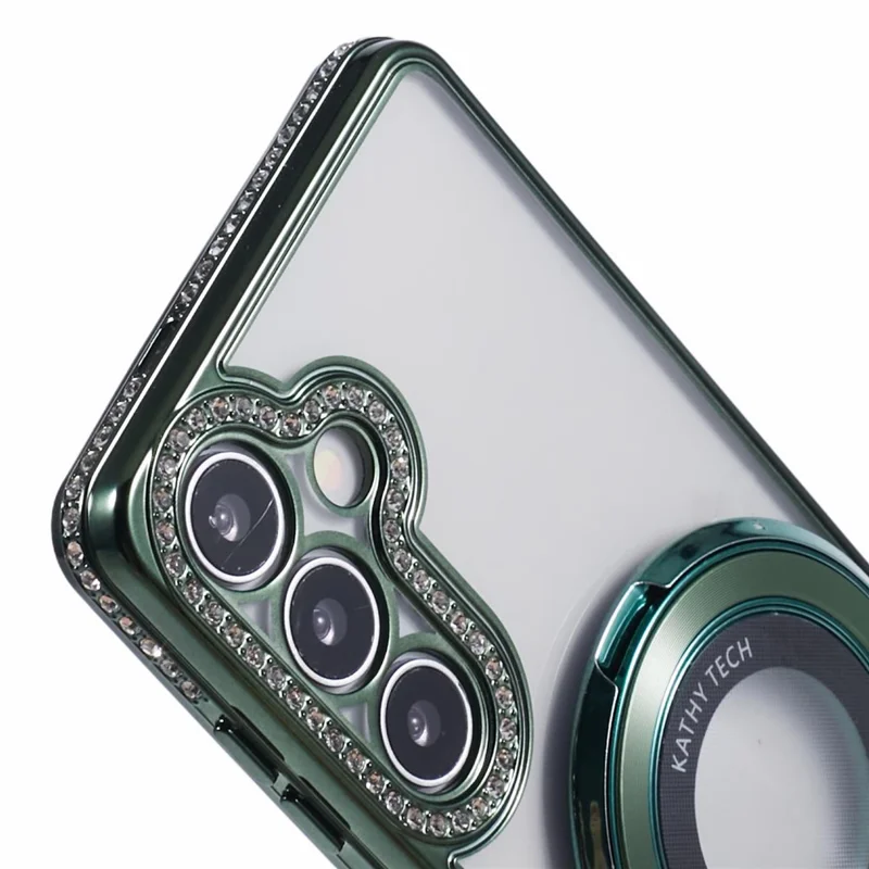 For Samsung Galaxy S24 Case TPU Rhinestones Decor Kickstand Phone Cover - Midnight Green