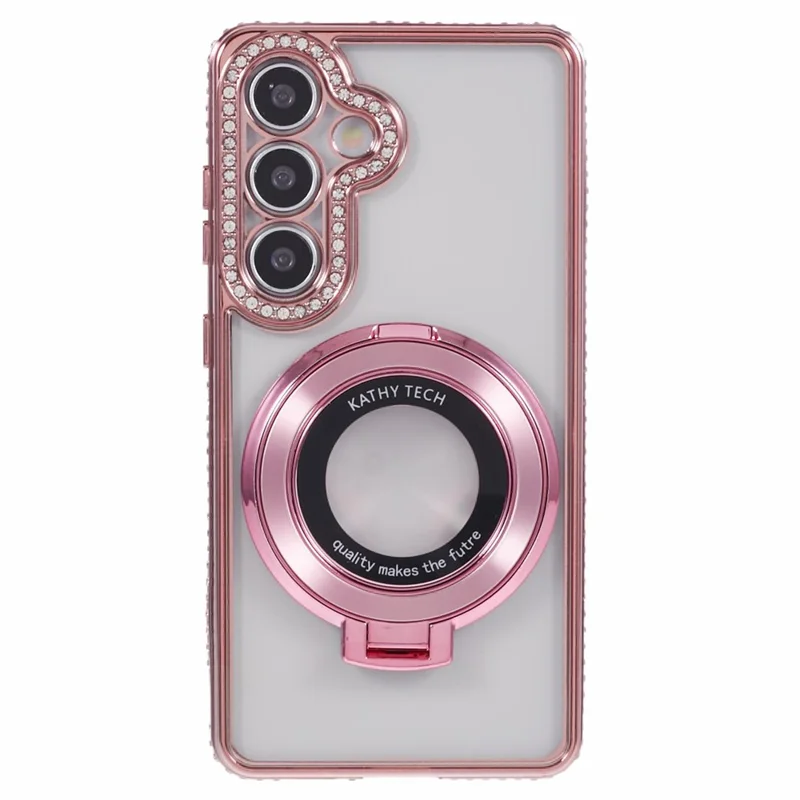 For Samsung Galaxy S24 Case TPU Rhinestones Decor Kickstand Phone Cover - Rose Gold