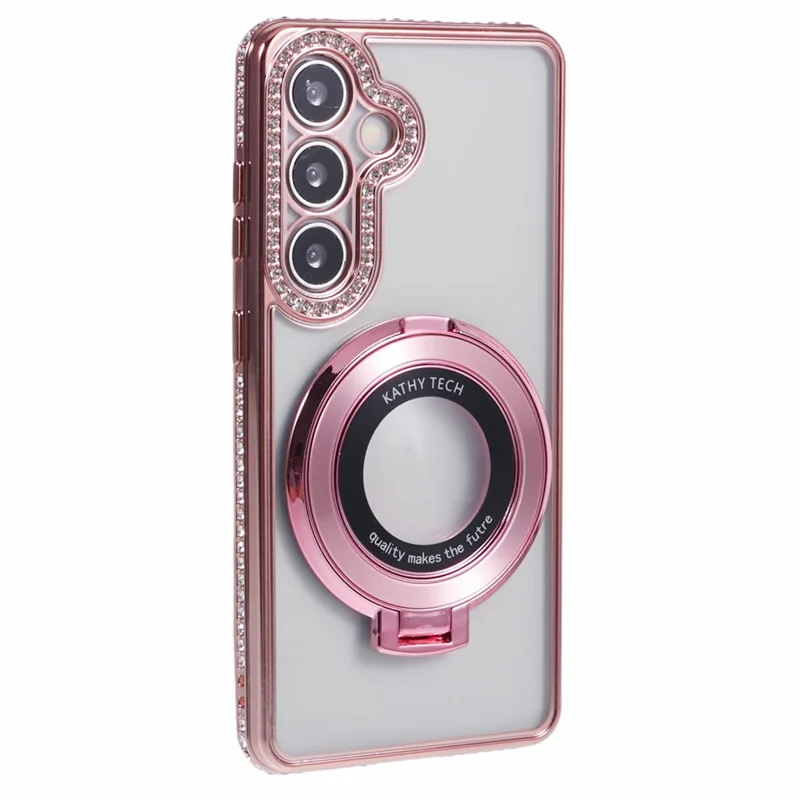 For Samsung Galaxy S24 Case TPU Rhinestones Decor Kickstand Phone Cover - Rose Gold