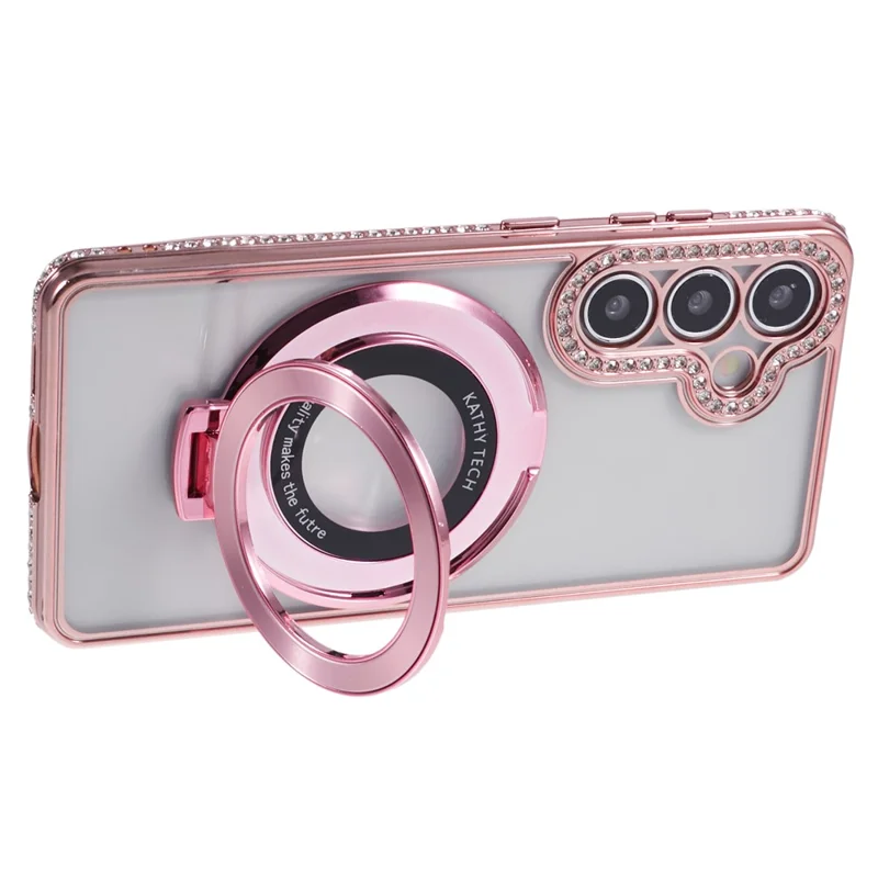 For Samsung Galaxy S24 Case TPU Rhinestones Decor Kickstand Phone Cover - Rose Gold