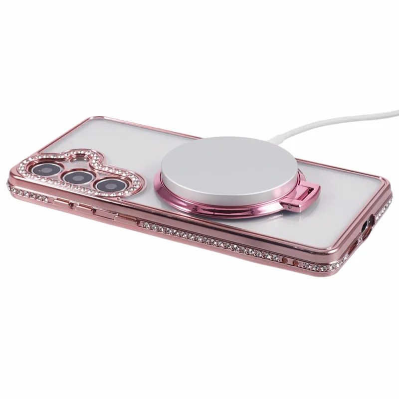 For Samsung Galaxy S24 Case TPU Rhinestones Decor Kickstand Phone Cover - Rose Gold
