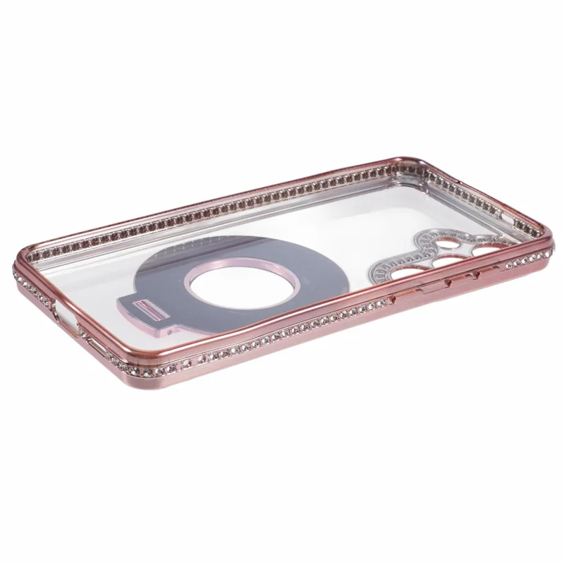 For Samsung Galaxy S24 Case TPU Rhinestones Decor Kickstand Phone Cover - Rose Gold