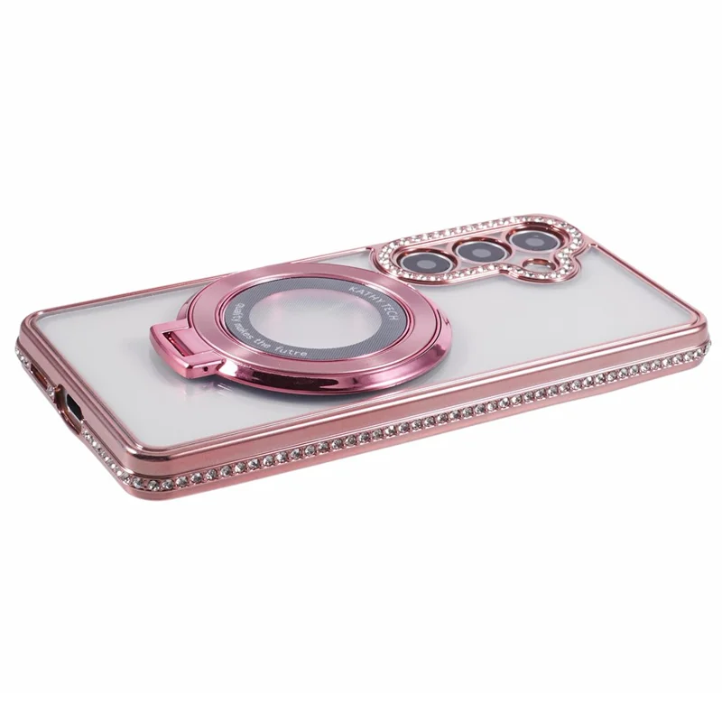 For Samsung Galaxy S24 Case TPU Rhinestones Decor Kickstand Phone Cover - Rose Gold