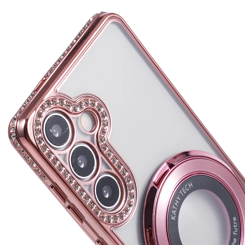 For Samsung Galaxy S24 Case TPU Rhinestones Decor Kickstand Phone Cover - Rose Gold