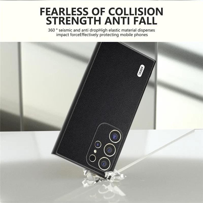 ABEEL For Samsung Galaxy S24 Ultra Phone Cover Bump Proof Genuine Cow Leather Classy Case - Black