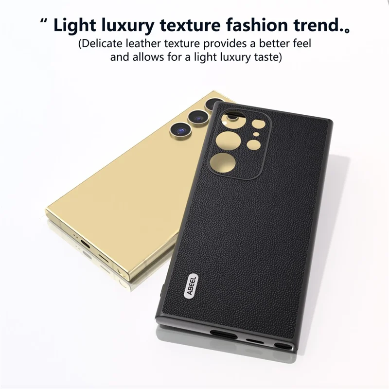 ABEEL For Samsung Galaxy S24 Ultra Phone Cover Bump Proof Genuine Cow Leather Classy Case - Black