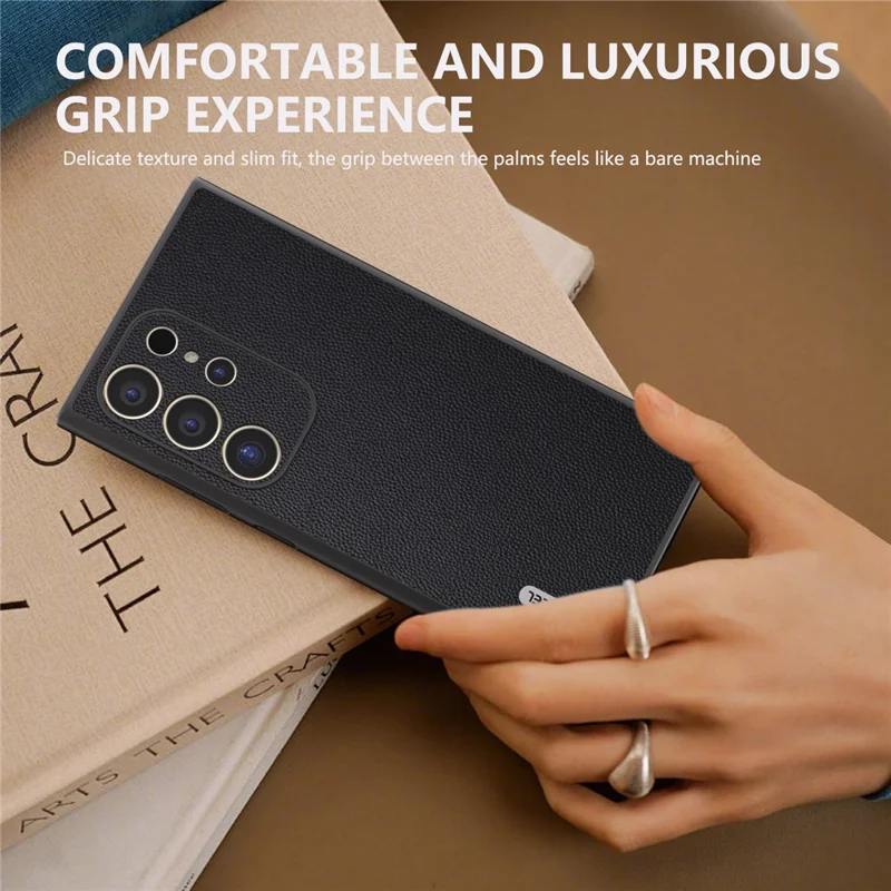 ABEEL For Samsung Galaxy S24 Ultra Phone Cover Bump Proof Genuine Cow Leather Classy Case - Black