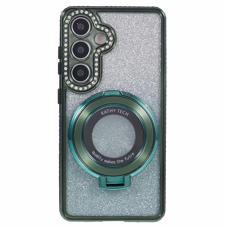 Für Samsung Galaxy S24 Ring Holder Case Rhinestone Decor Glitter Anti-Drop TPU Handyhülle - Mitternachtsgrün
