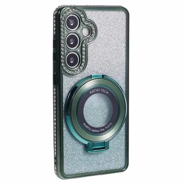 Für Samsung Galaxy S24 Ring Holder Case Rhinestone Decor Glitter Anti-Drop TPU Handyhülle - Mitternachtsgrün