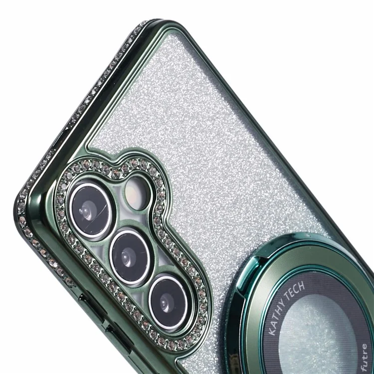 Für Samsung Galaxy S24 Ring Holder Case Rhinestone Decor Glitter Anti-Drop TPU Handyhülle - Mitternachtsgrün