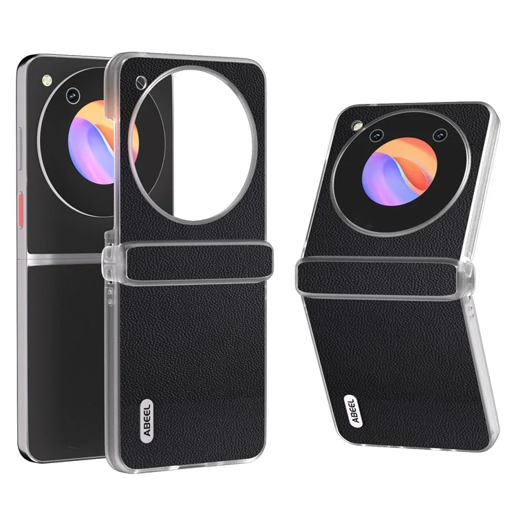 ABEEL For ZTE Libero Flip Case Clear Matte Edge Genuine Cow Leather+PC Phone Shell - Black