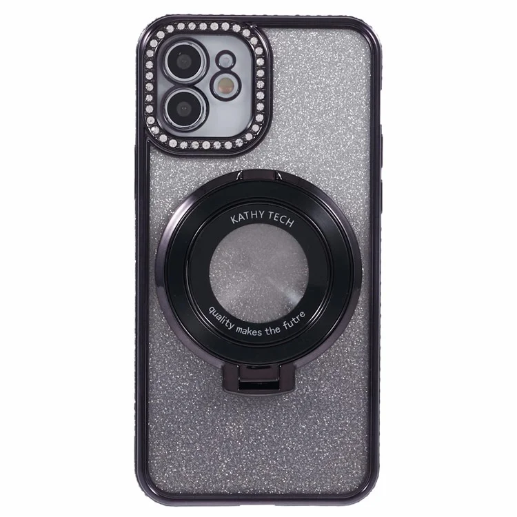 For iPhone 11 Cell Phone Case Gradient TPU Cover with Kickstand  /  Rhinestone - Black