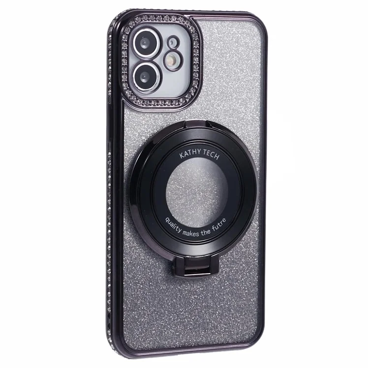 For iPhone 11 Cell Phone Case Gradient TPU Cover with Kickstand  /  Rhinestone - Black